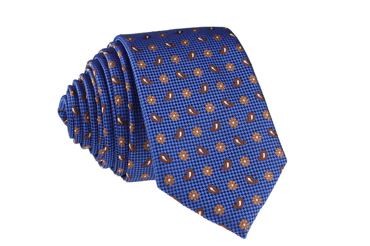 

Krawat Wąski Slim 6 cm Niebieski W Brązowe Wzorki