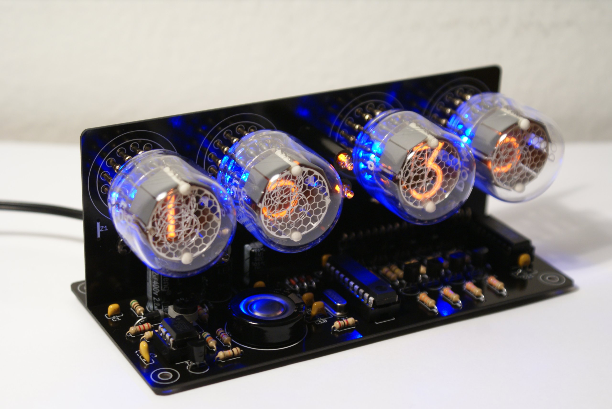 Nixie tube clock. Nixie Clock v3.2. LC-513. Nixie tube stock photo.