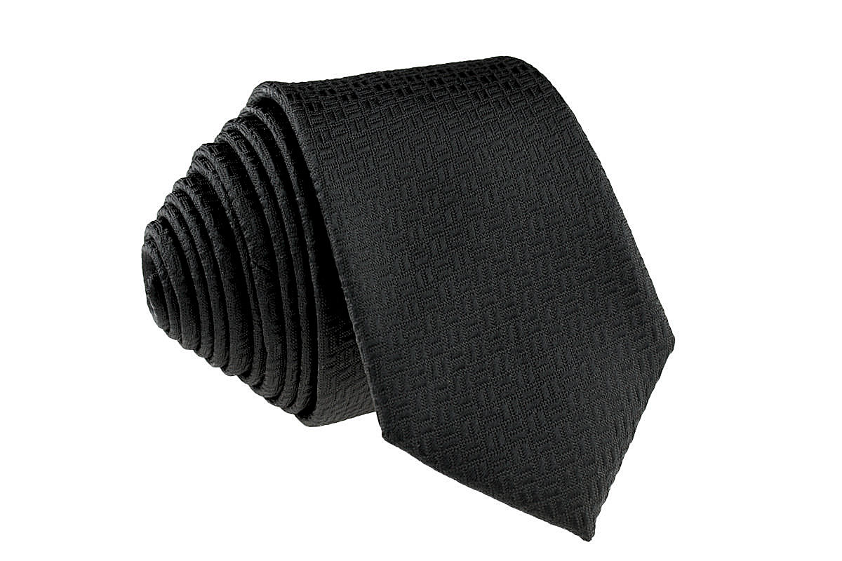 

Krawat Wąski Śledź Męski Czarny Faktura Materiału