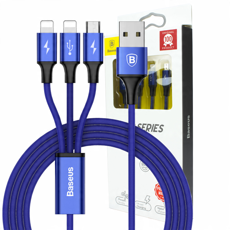 

Baseus Kabel 3A 3W1 Micro Usb Lightning Blue