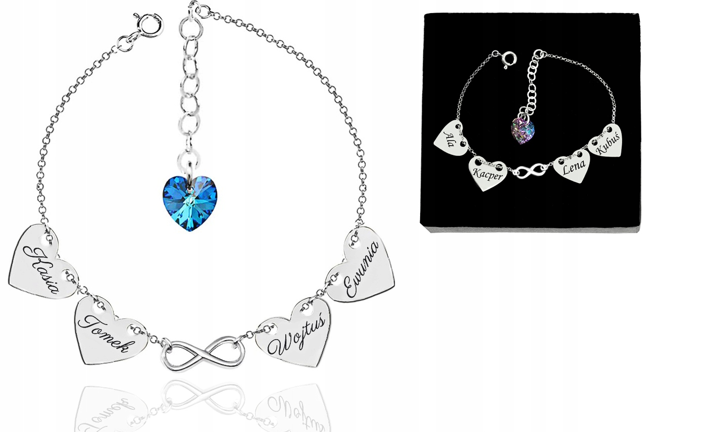 

Bransoletka Cztery Serca Infinity Swarovski Grawer