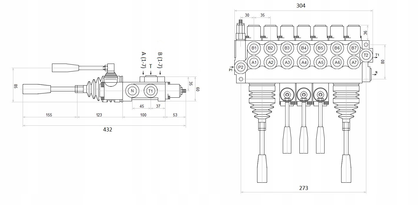 ROZDZIELACZ HYDRAULICZNY 7 SEKCJI 40L + 2 JOYSTICKI BADESTNOST Numer katalogowy części 07P40 7xA1+2xJOY