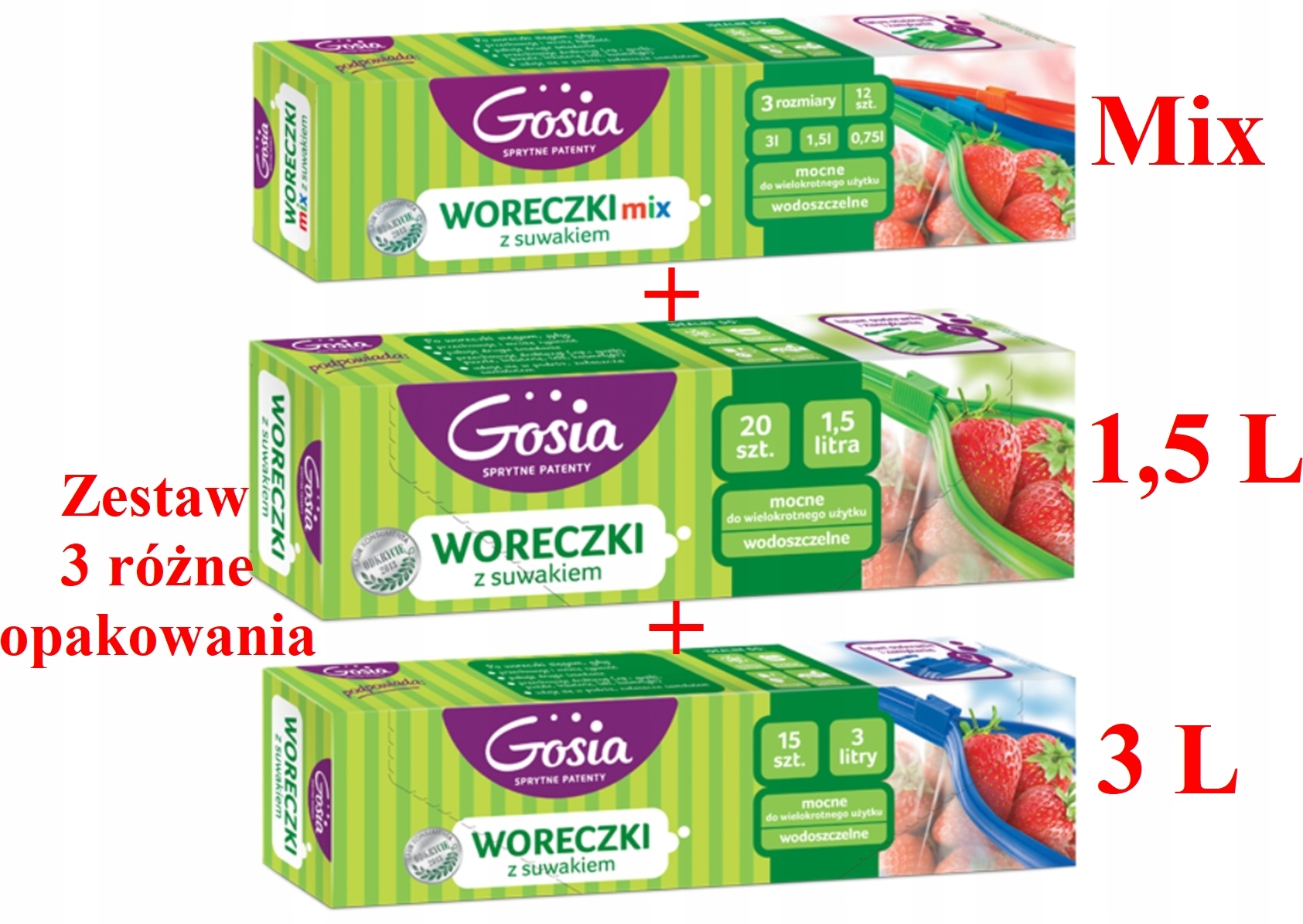 

Poręczne Woreczki Z Suwakiem Gosia - 3 Opakowania