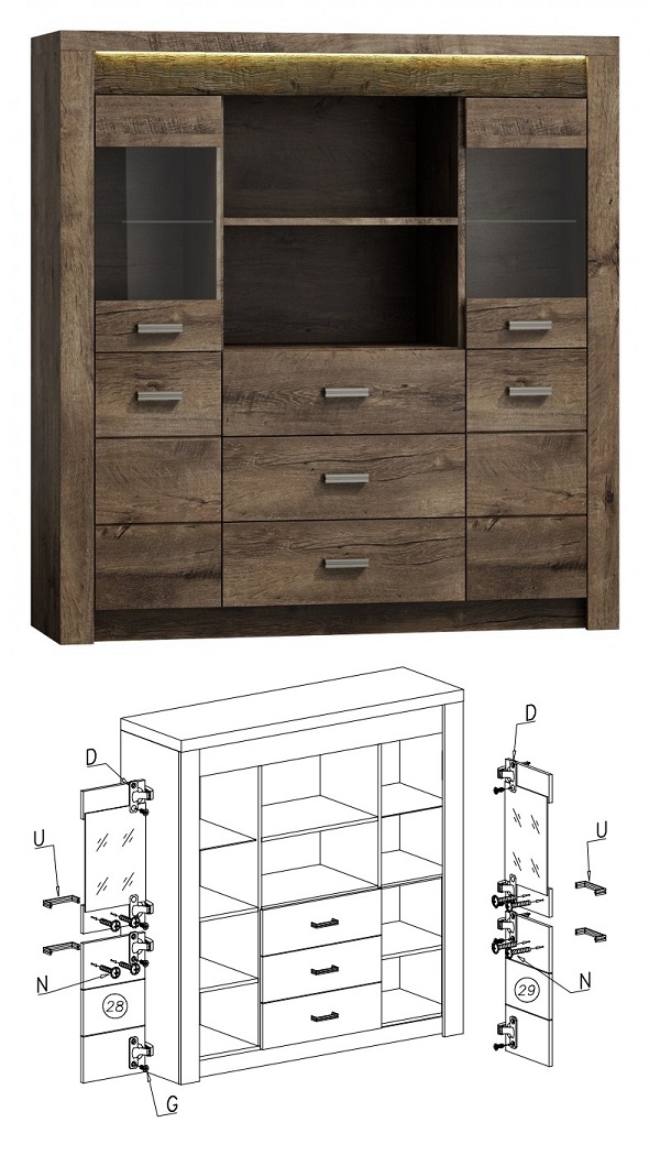 Kredens Witryna Barek do salonu system mebli szklo Kolor frontów inny kolor