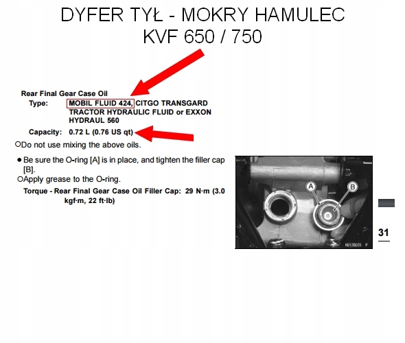 MOBIL FLUID 424 MOBILFLUID do kawasaki BRUTE FORCE KVF750 Producent Mobil