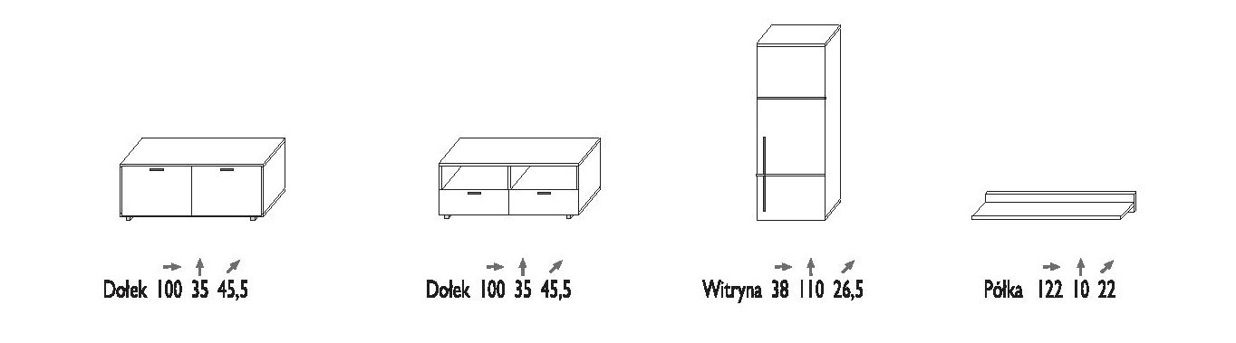 Komoda BONA - wysoki połysk, LED GRATIS! Głębokość mebla 39 cm