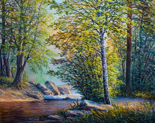 

Fototapeta 3D Krajobraz Malarstwo Widok Las Kwiaty
