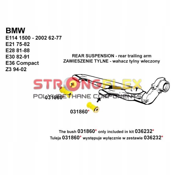 САЙЛЕНТБЛОК TULEJE NIECENTRYCZNE РИЧАГ Tył BMW E30 Z3 Производитель запчасти Strongflex foto 0