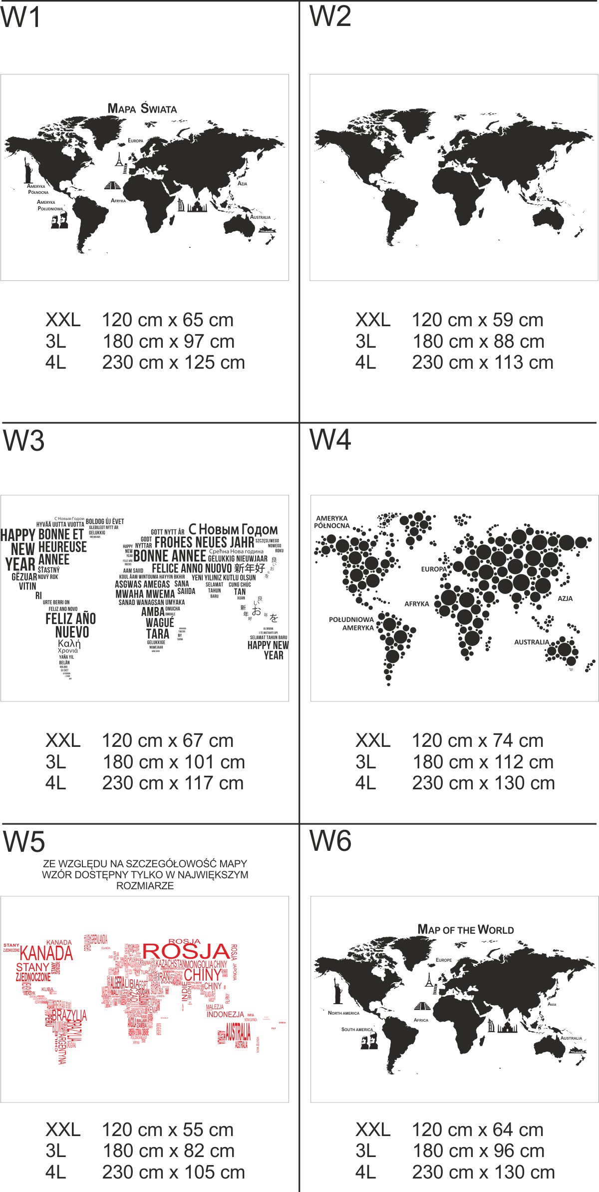 NAKLEJKA NA ŚCIANĘ Ścienna MAPA ŚWIATA XXL Długość 120 cm