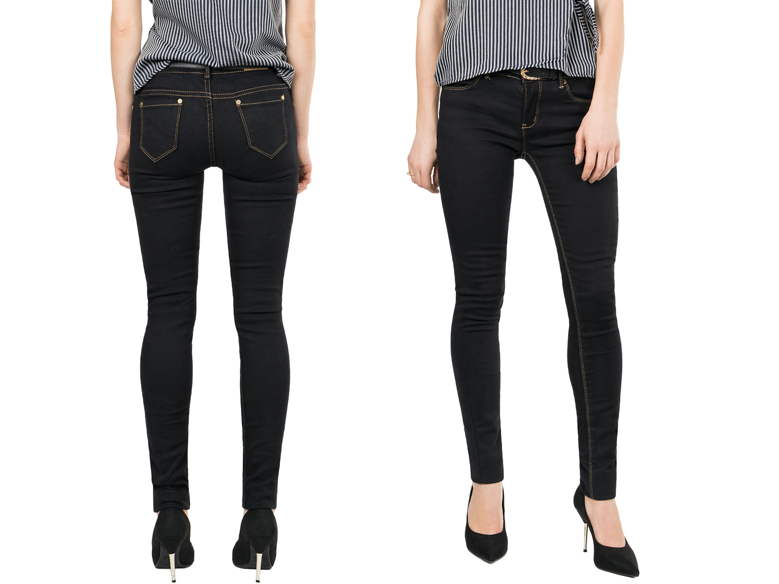 

Czarne Rurki Jeans Damskie Spodnie Pasek 8096 66cm