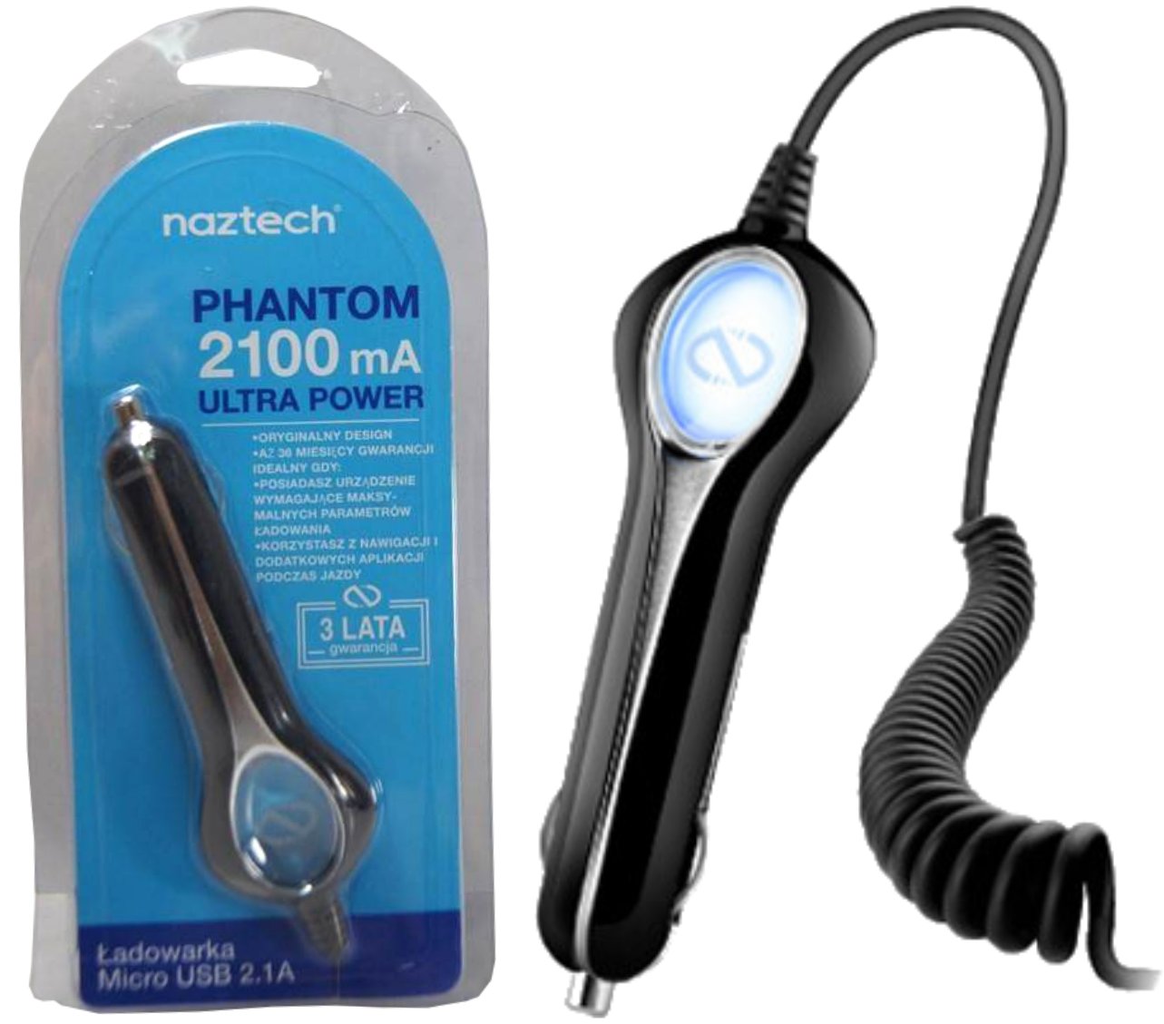 

Naztech Phantom ładowarka samoch Micro Usb 2,1A