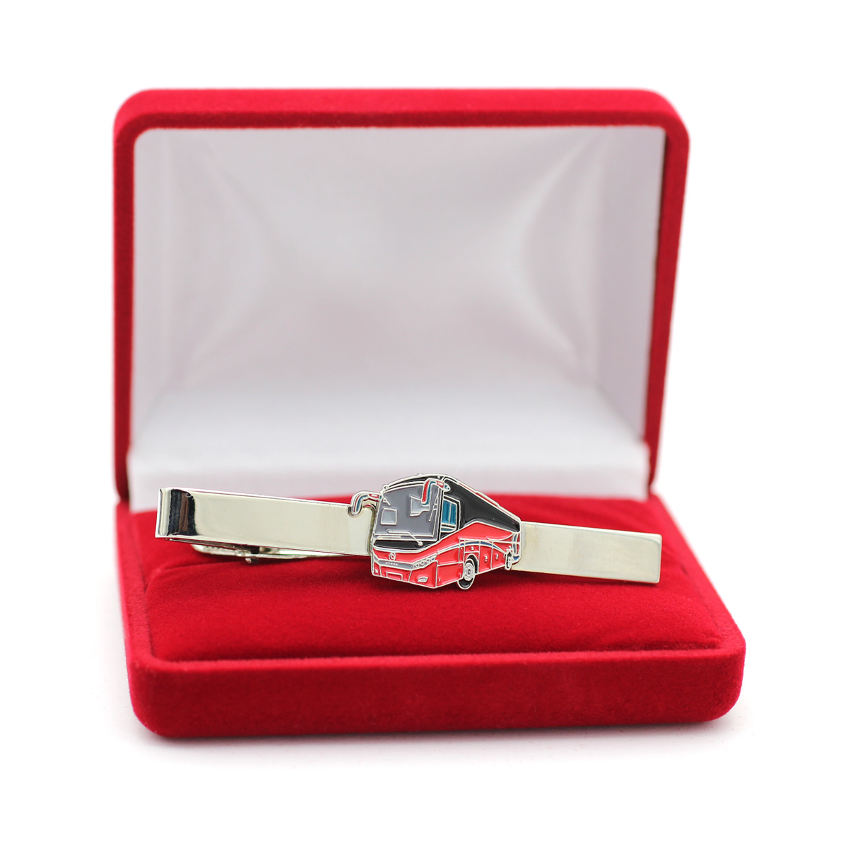 CZERWONY AUTOBUS KIEROWCY SPINKA DO KRAWATA Z ETUI Materiał inny