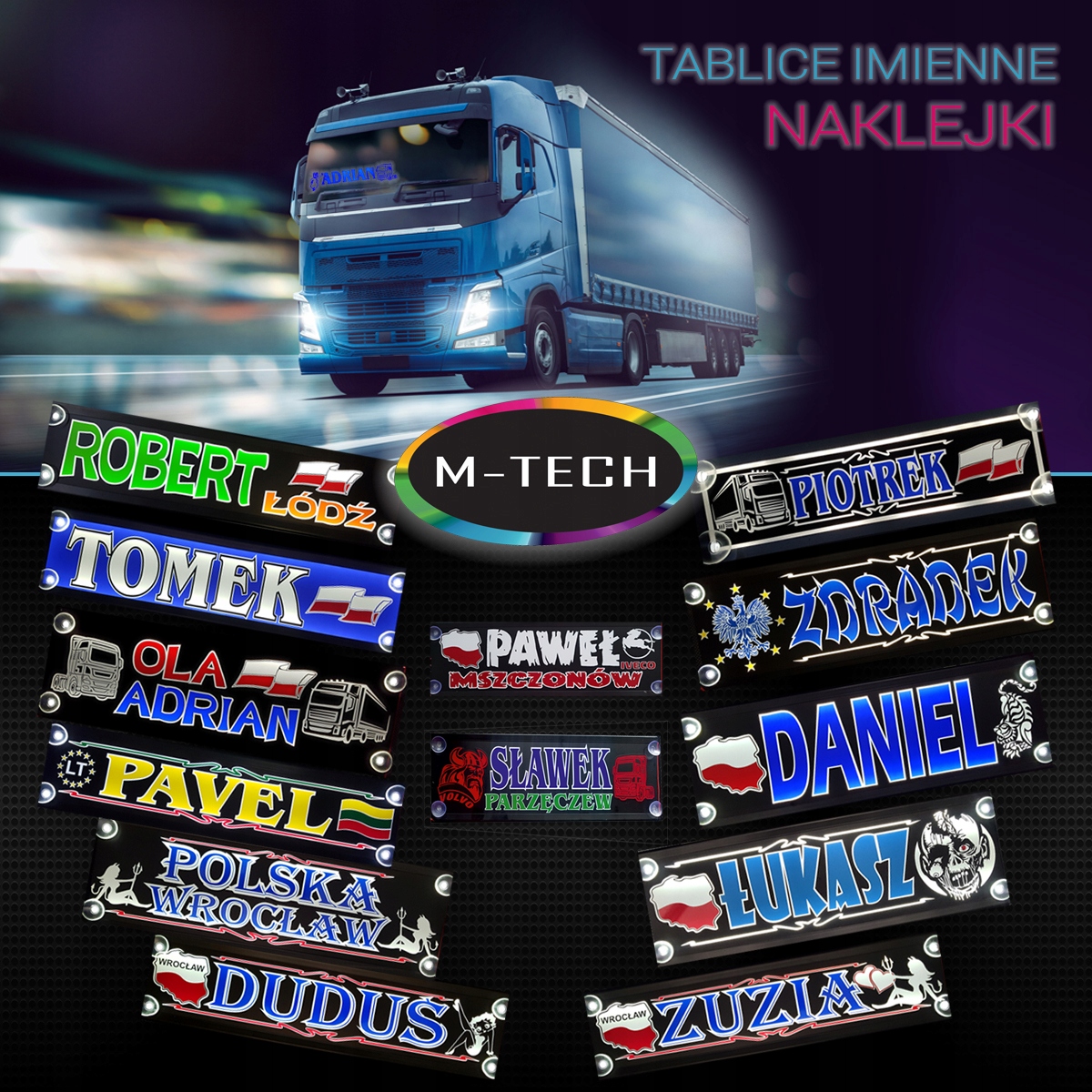 Tablice imienne LED 50x16 LED + smycz GRATIS Producent M-tech
