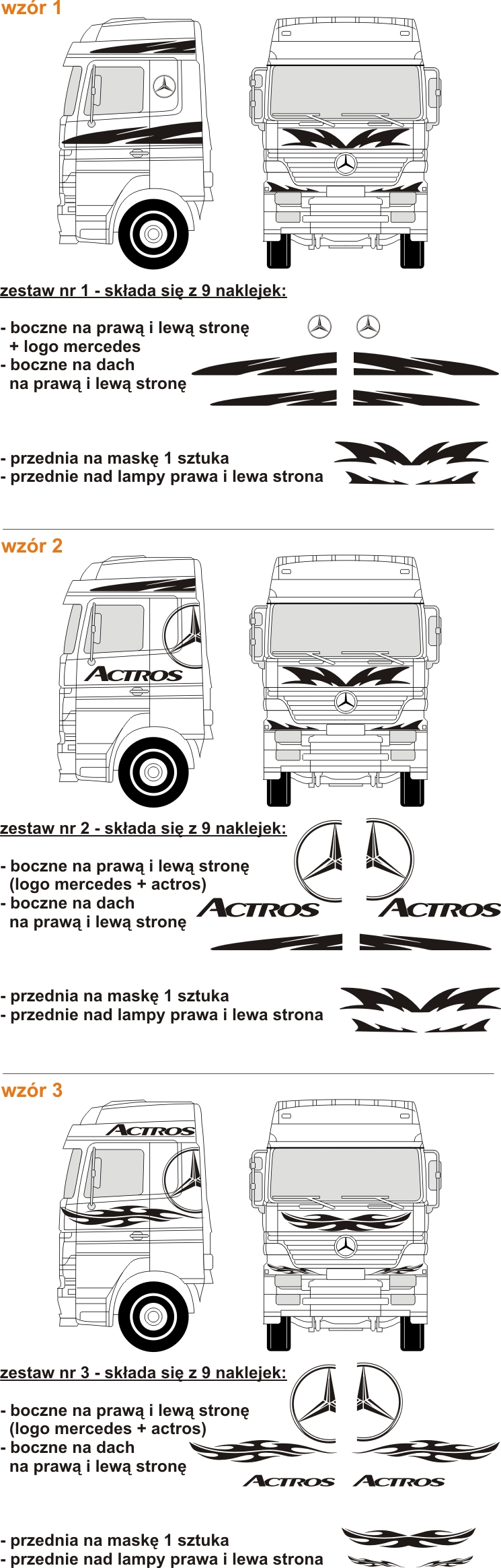 NAKLEJKI MERCEDES ACTROS ZESTAW 9 elementow Manufacturer Rozglos