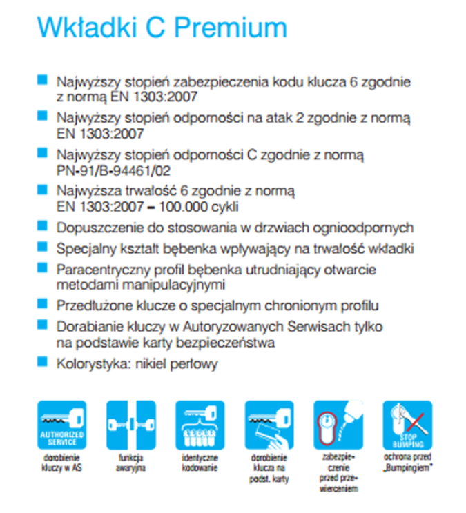 Wkładka z gałką Wilka klasa C Premium 30/45G Kod producenta n30/45g