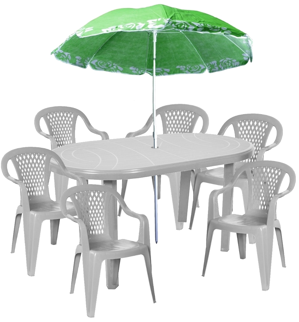 MEBLE STÓŁ KRZESŁA SZARY OGRODOWE 6+1+PARASOL Rodzaj stół i krzesła