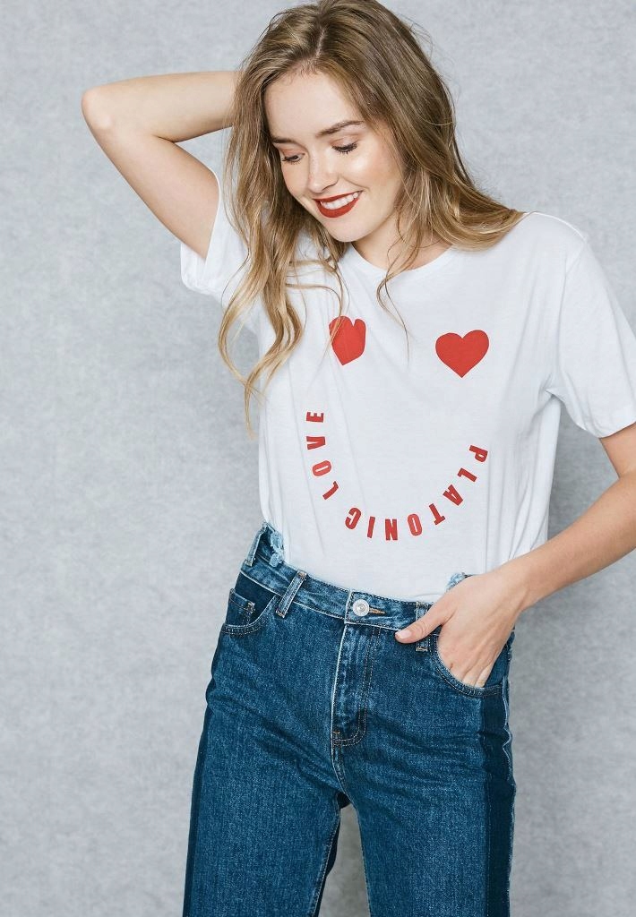 

Mango Bawełniany T-shirt Bluzka Koszulka Serduszka
