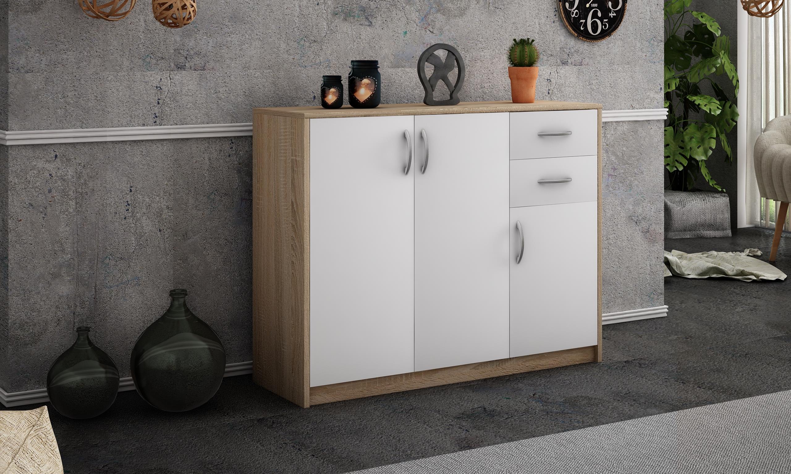 Komoda szafka 3D2S BIAŁY-SONOMA 110cm szuflady ROB Kolekcja MATKAMK3D2SS/B