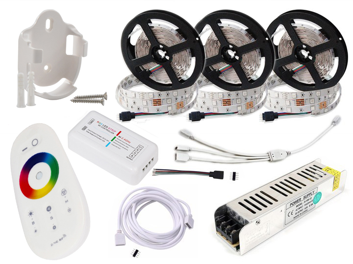 Set Led Pásek 15 m Rgb Bílý 5050 Dálkový Ovladač napájí