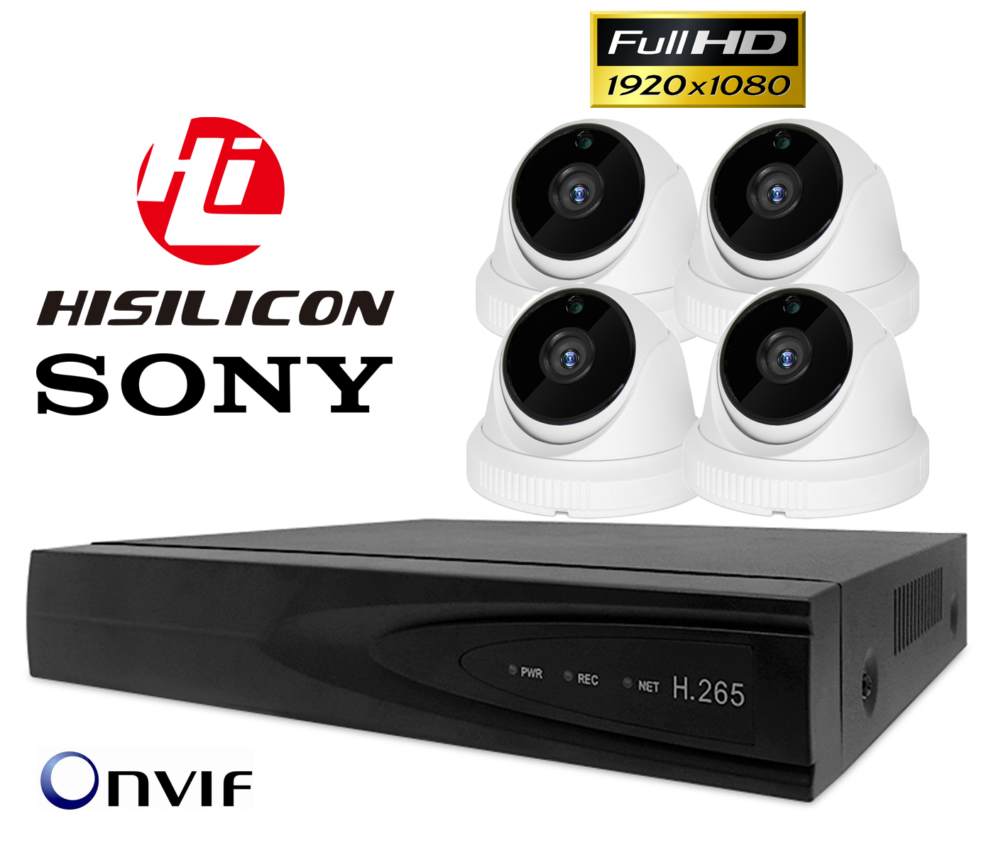 4x FULL HD SONY MONITORING H265+ NVR POE WDR IR Marka Inna