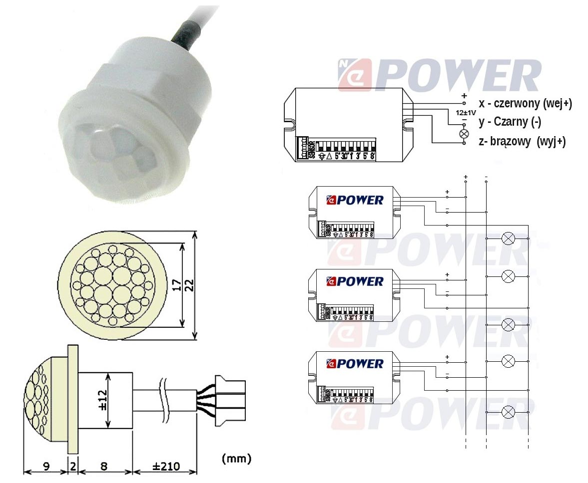 Czujnik ruchu MINI PIR 12V DC LED SCHODOWY czujka zmierzchu sonda sensor Typ czujnik