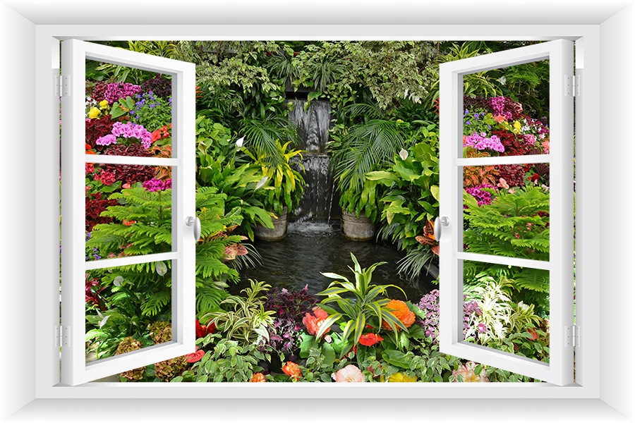 

Fototapeta Okno 3D Góry Drzewa Wodospady 195x130