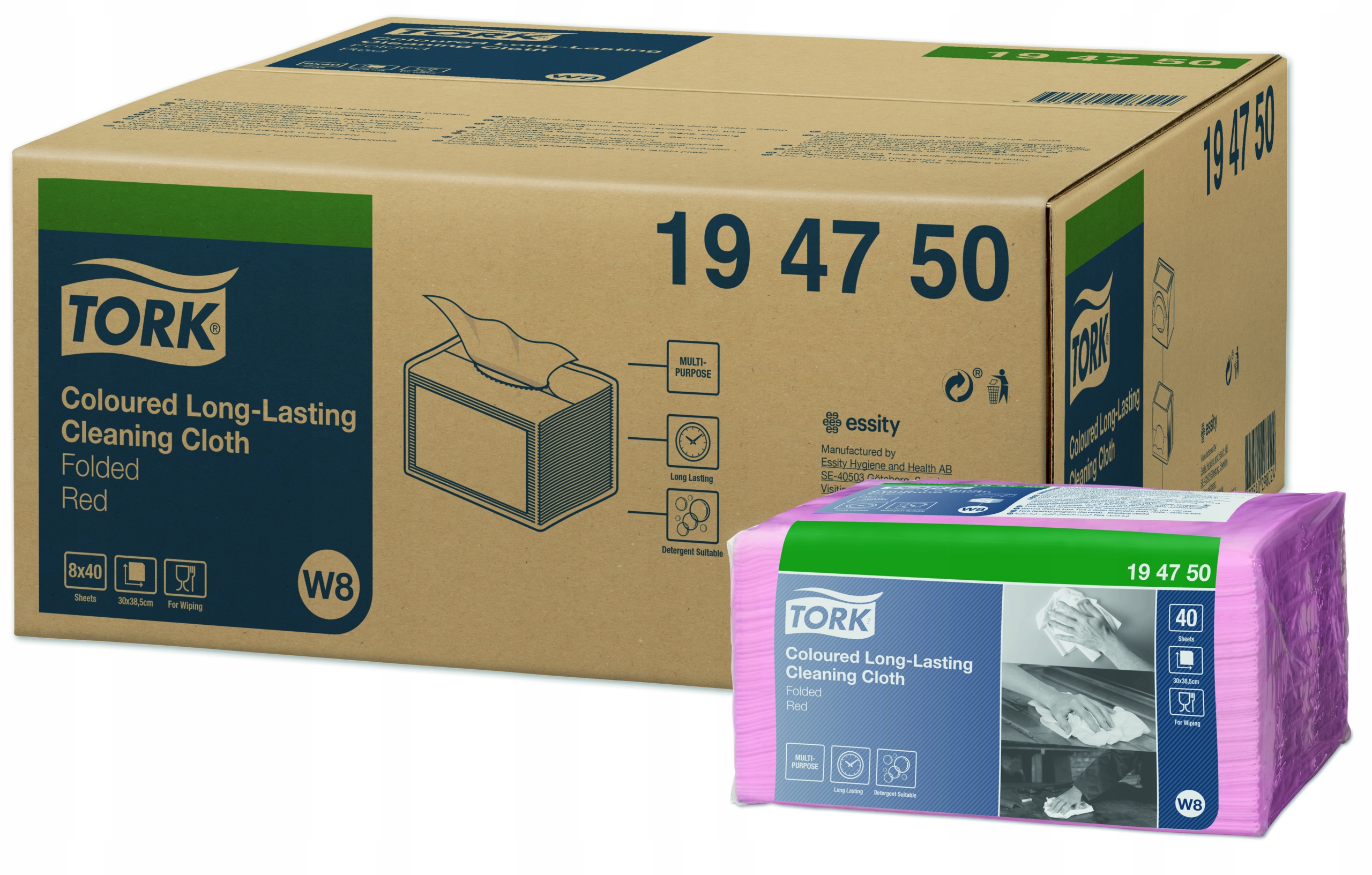 Zestaw 8x Tork 194750 Ściereczki Haccp czerwone W8 40 sztuk 1-w włókninowe