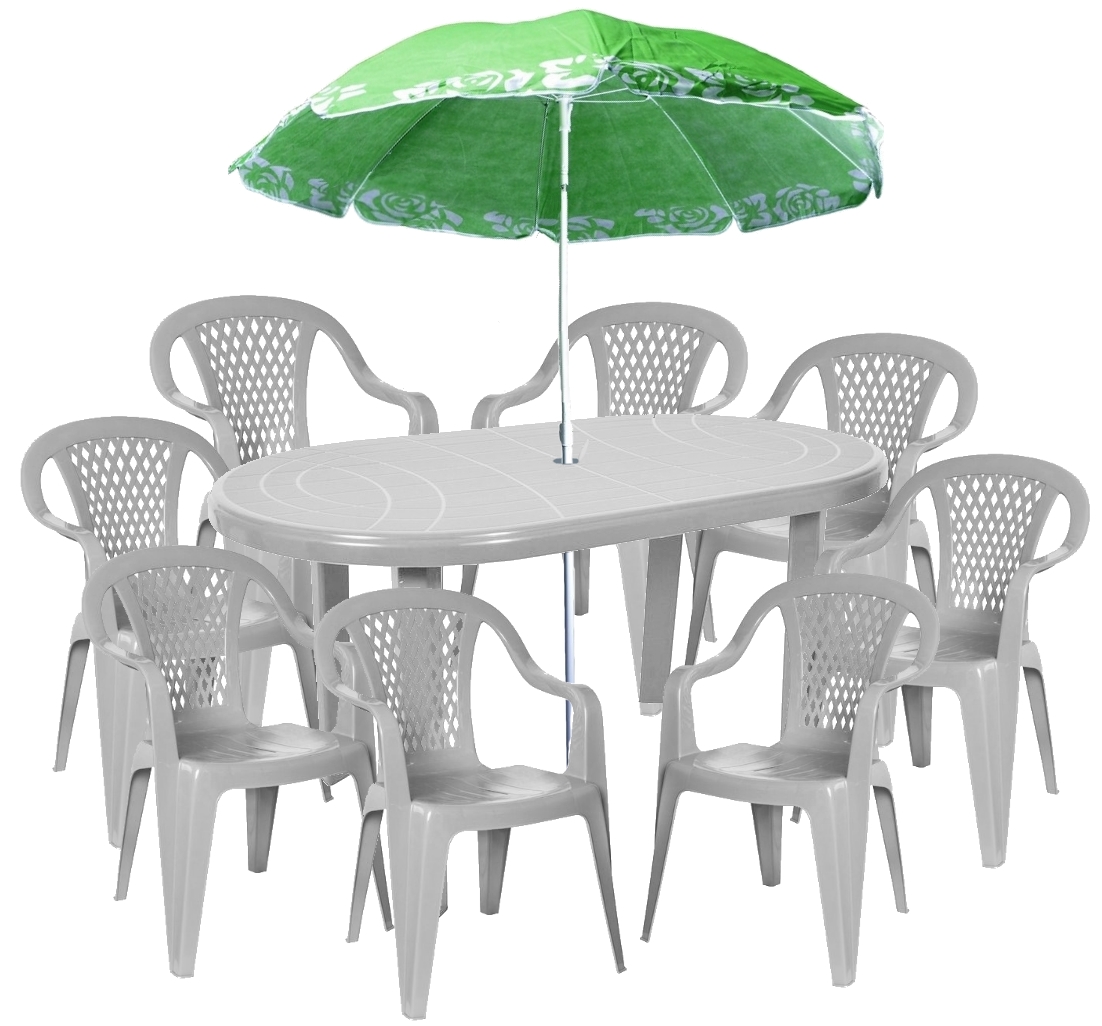 STÓŁ KRZESŁA SZARY MEBLE OGRODOWE 8+1 PARASOL Rodzaj stół i krzesła