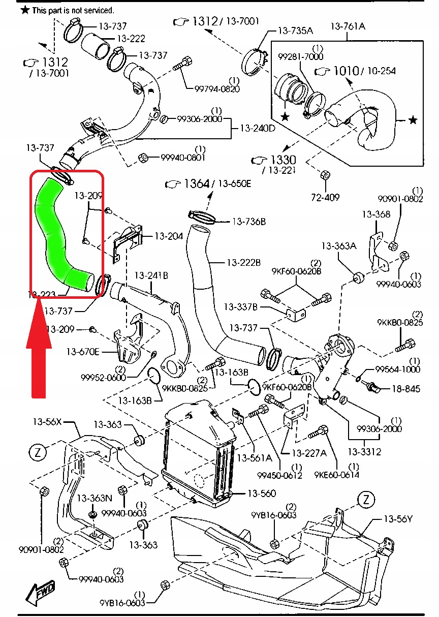 Трубка интеркулера mazda cx7 2.2 mzr-cd r2ax-13-223 Купить с