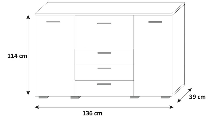 Komoda BONA - wysoki połysk, LED GRATIS! Szerokość mebla 136 cm