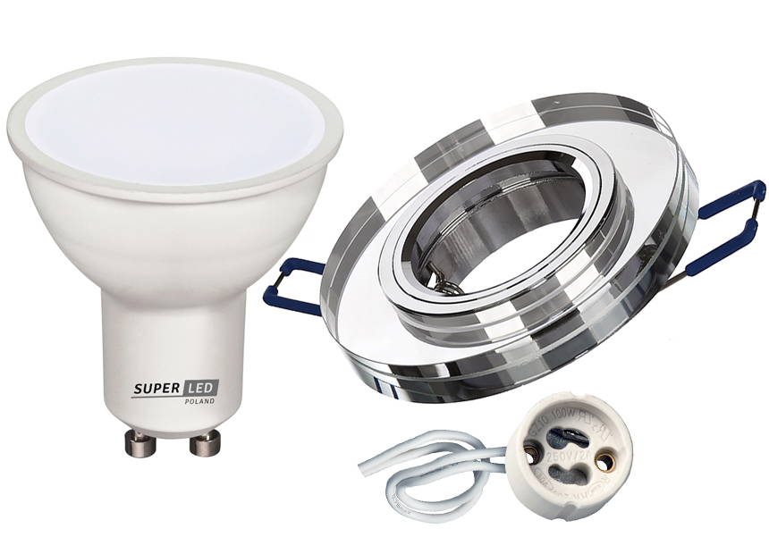 

Zestaw oprawa halogenowa Szklana okr Led GU10 5W