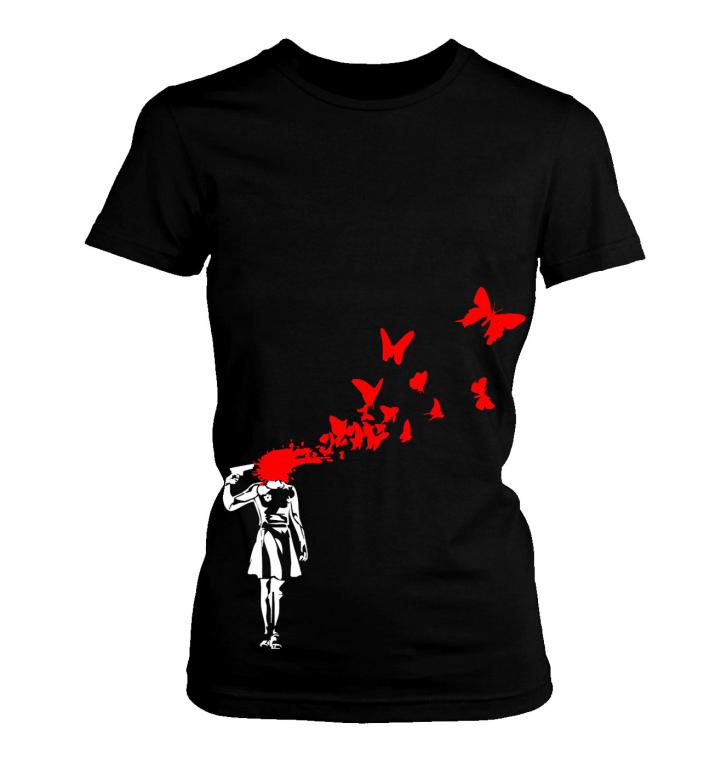 

koszulka t-shirt Banksy style / motyle girl M
