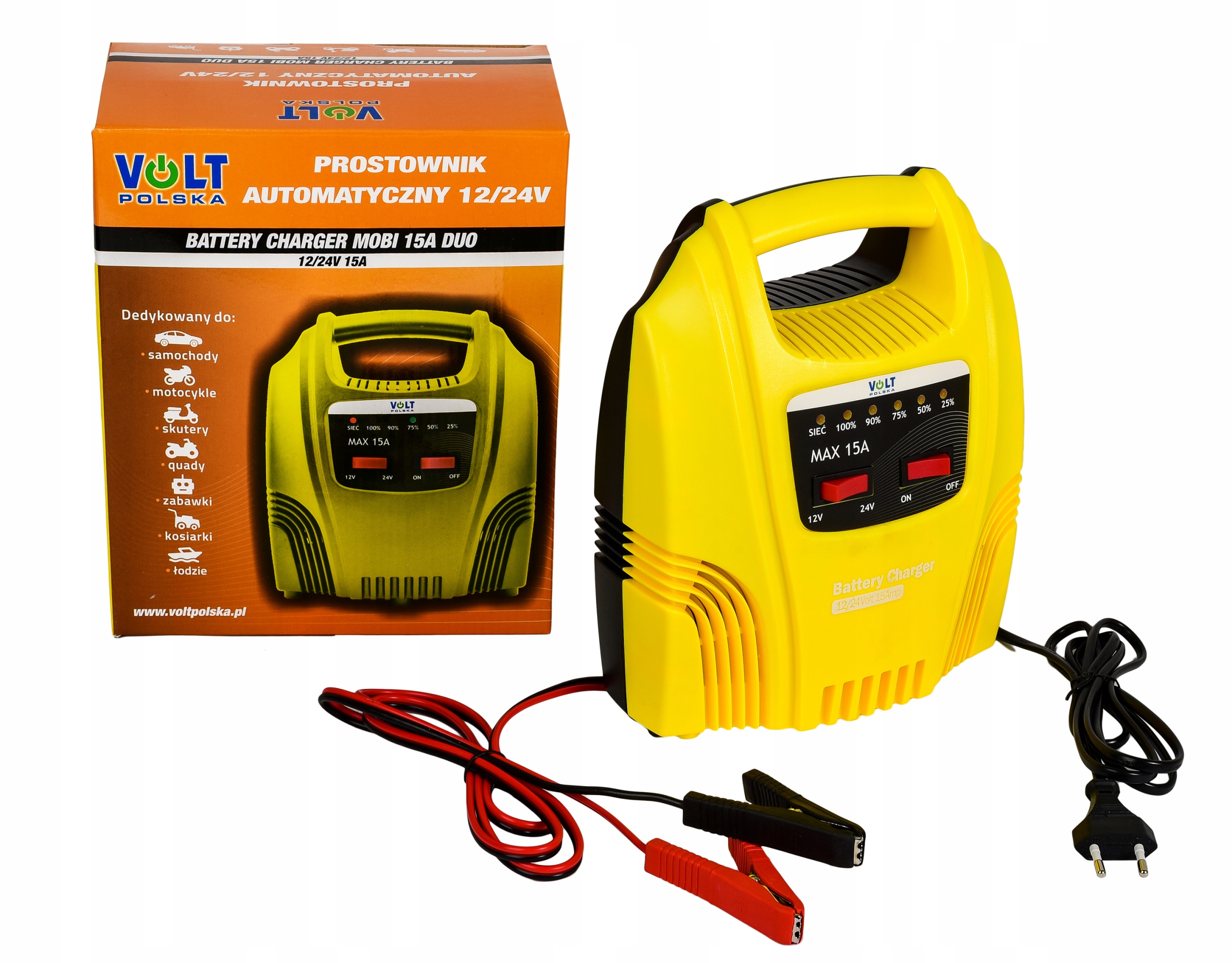 PROSTOWNIK ŁADOWARKA DO AKUMULATORA 12V/24V 15A Natężenie maksymalne 15 A