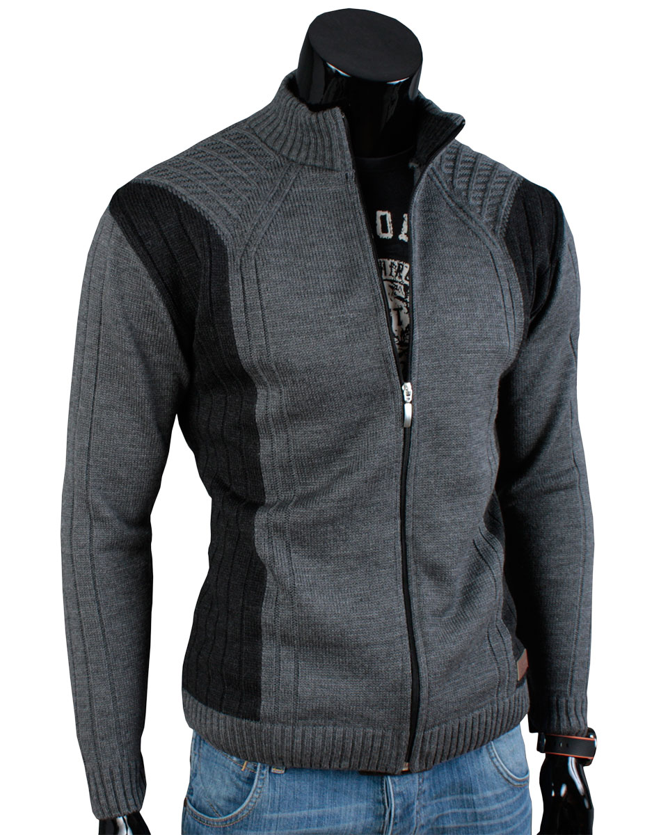 SWETER Rozpinany ZAMEK N58 Grafit__3XL_PRODUKT_PL Dekolt półgolf