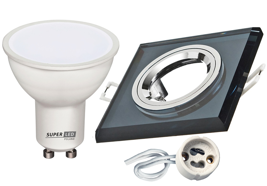 

Zestaw oprawa halogenowa Szklana kw Led GU10 6W