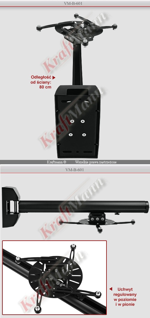 LUX Uchwyt Ścienny 80 CM Do Projektora 12 KG Model VM-B-601