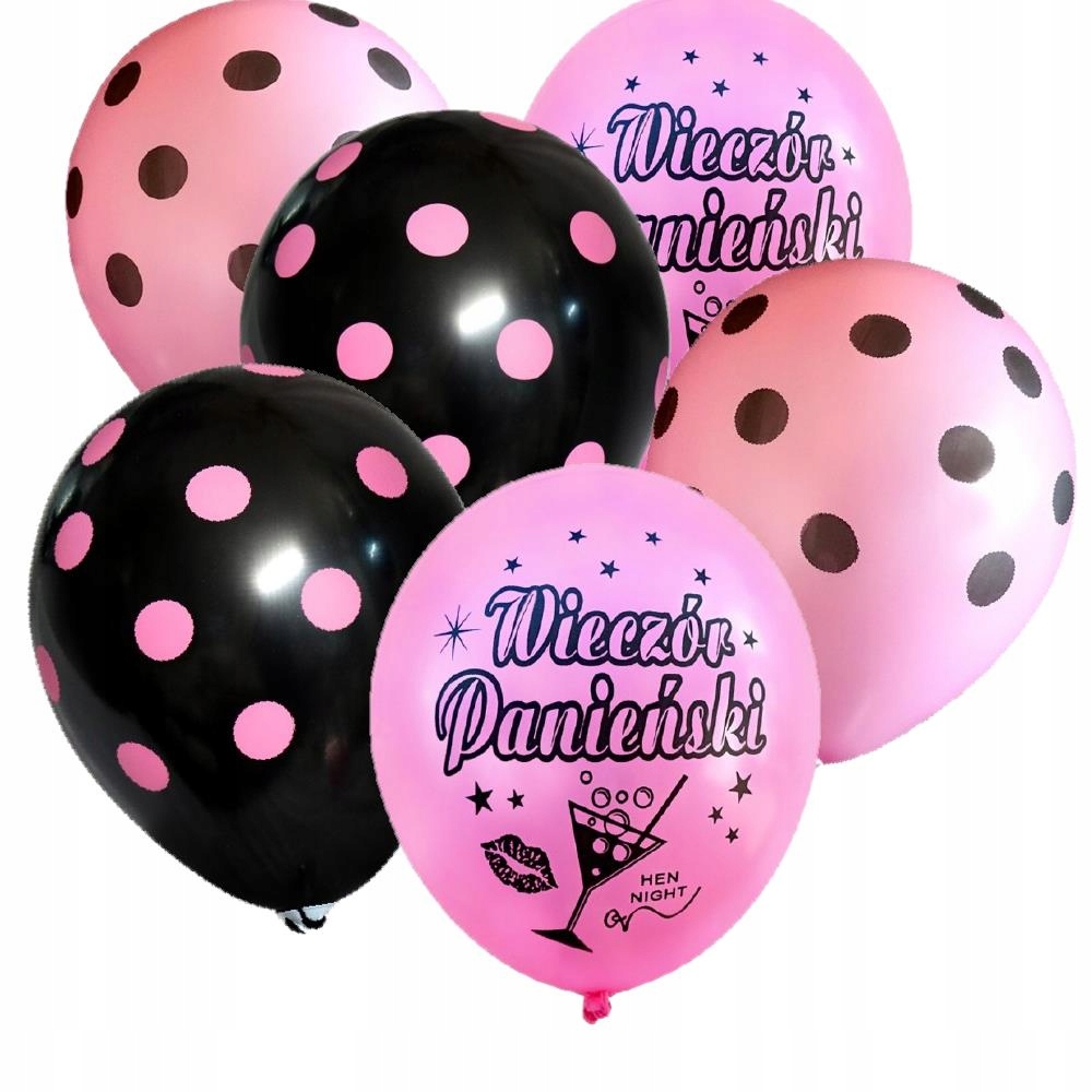 

Balony Różowe Czarne mix kolor 6 Szt Panieński