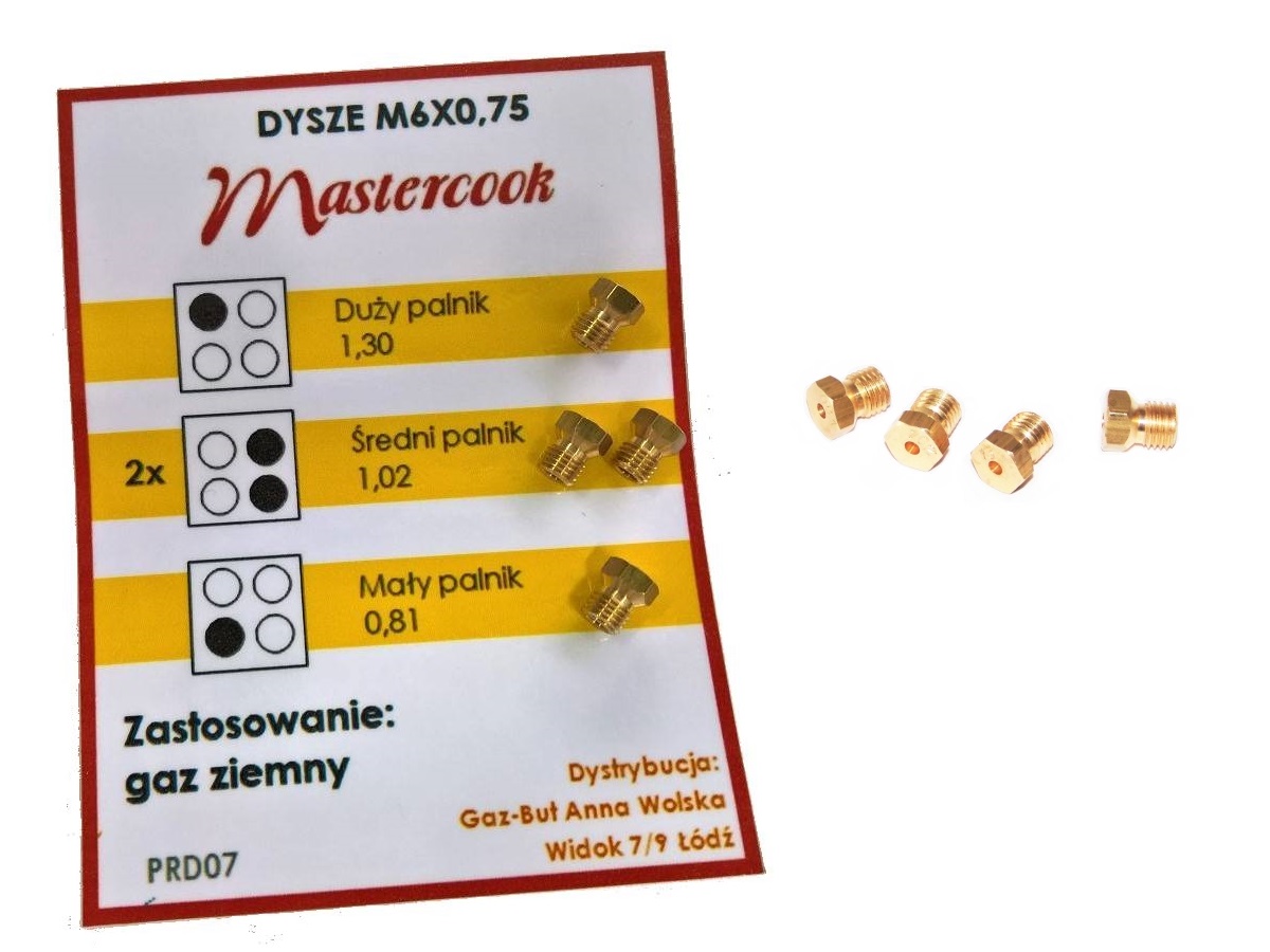 

Dysze Mastercook gaz ziemny miejski Płyta Kuchenka