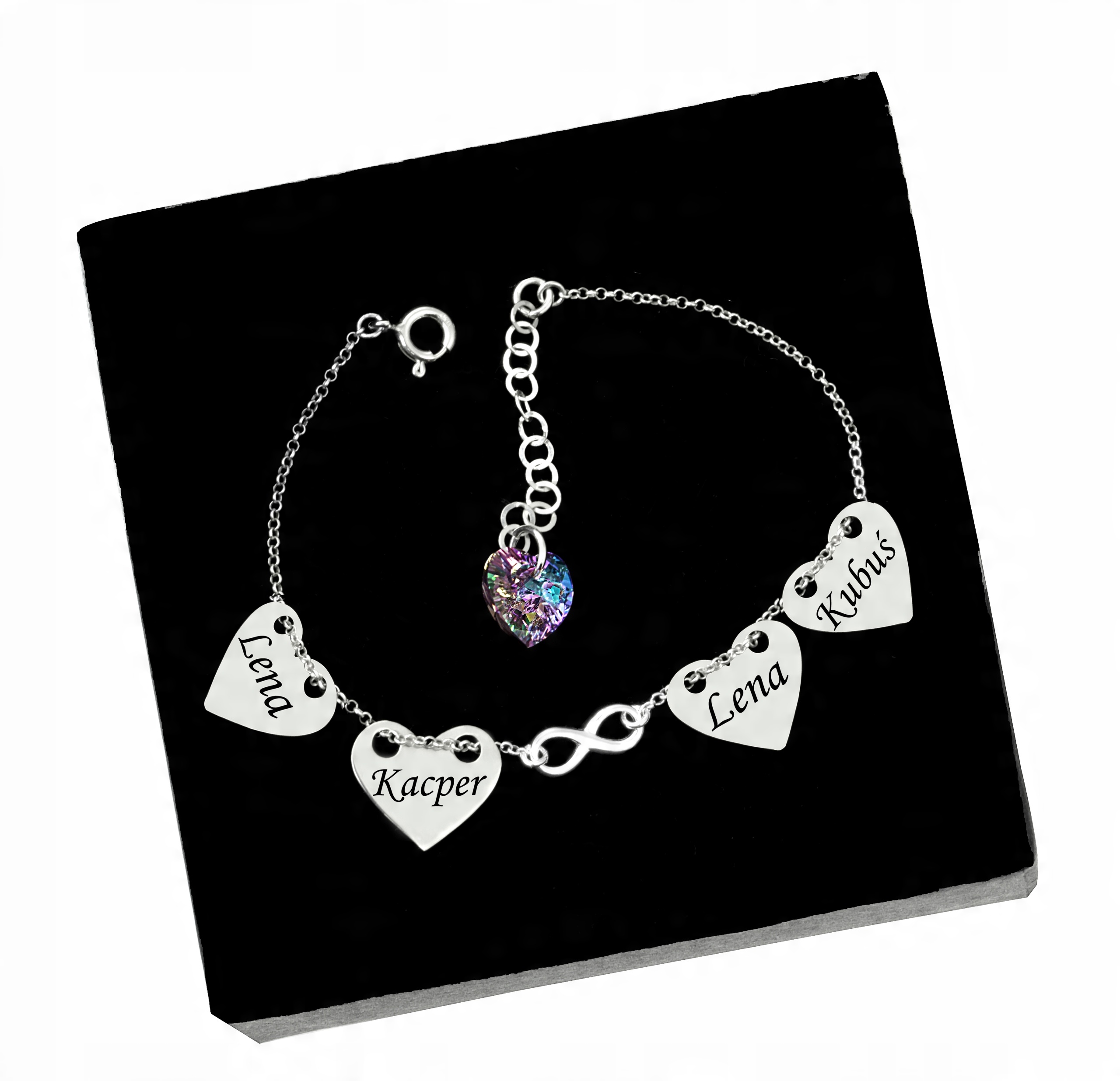 

Bransoletka Cztery Serca Infinity Swarovski Grawer