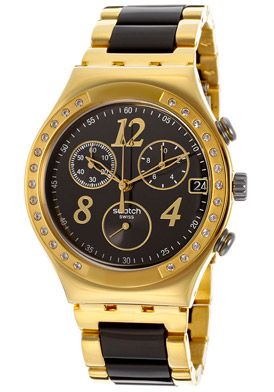 SWATCH IRONY YCG405G ZŁOTY CZARNY CYRKONIE