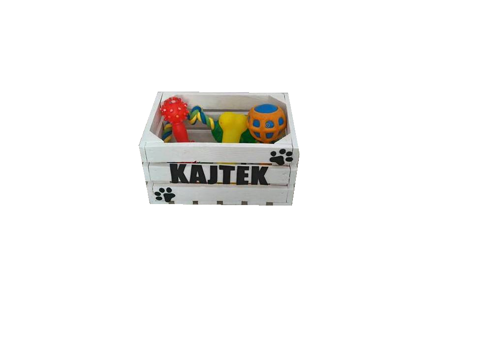 POJEMNIK NA ZABAWKI DLA PSA SKRZYNKA BIAŁA DREWNO - 7243571585