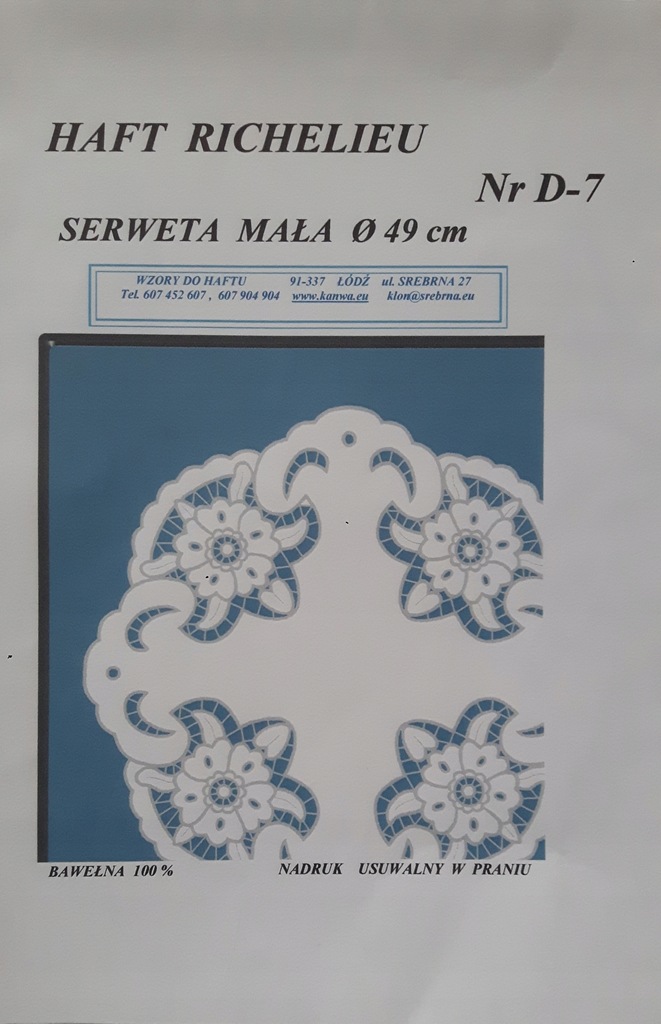 Płótno bawełniane z nadrukiem, haft Richelieu wzór