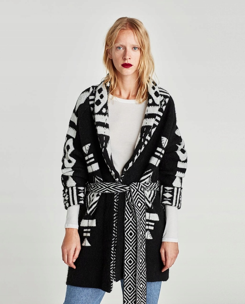 ZARA ŻAKARDOWY KARDIGAN ETNO BOHO AZTECKI WZÓR M 7617463352