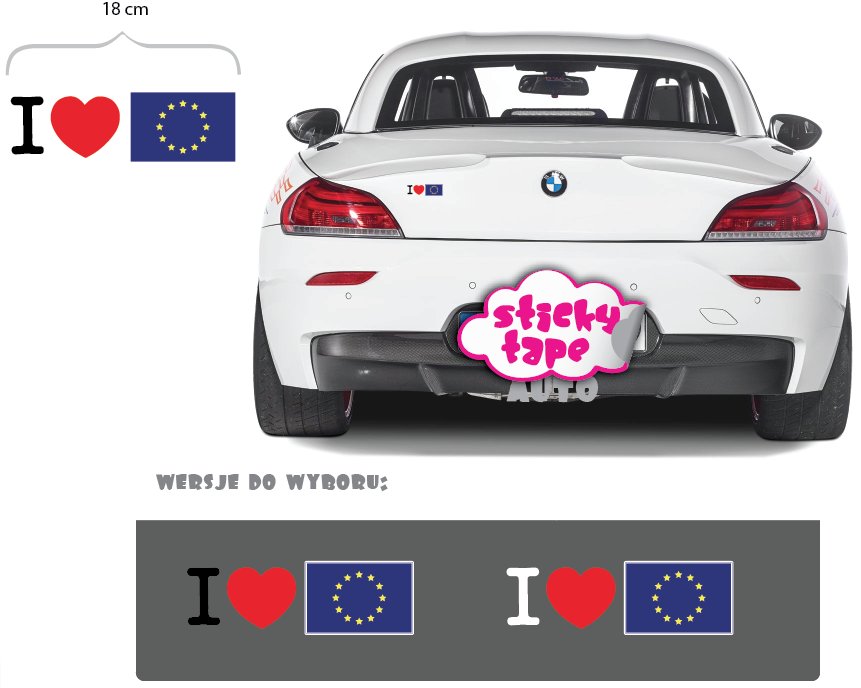 Naklejka na samochód I love E.U. Unia Europejska