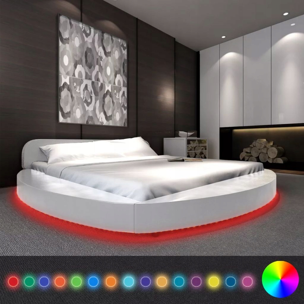Okrągłe łóżko z materacem i LED, 180 x 200 cm, bia