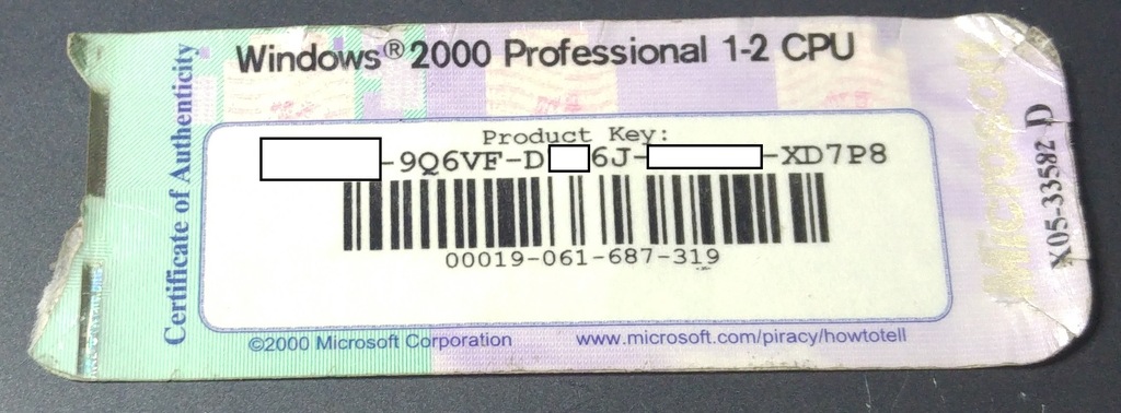 Windows 2000 Professional 1-2 CPU STICKER Org