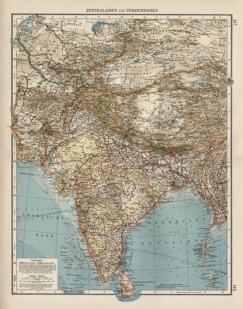 INDIE TYBET NEPAL Piękna mapa 1905 rok ORYGINAŁ
