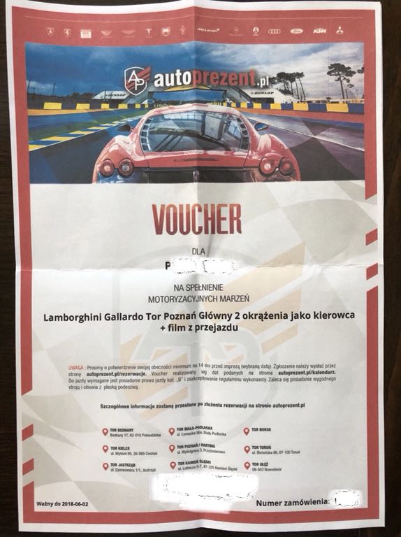 Voucher -Lamborghini- Tor Poznan - 19.05 lub 03.06