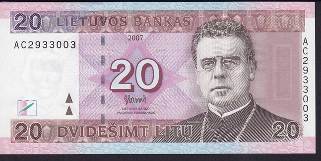 LITHUANIA 20 LITU 2007 P-69 UNC