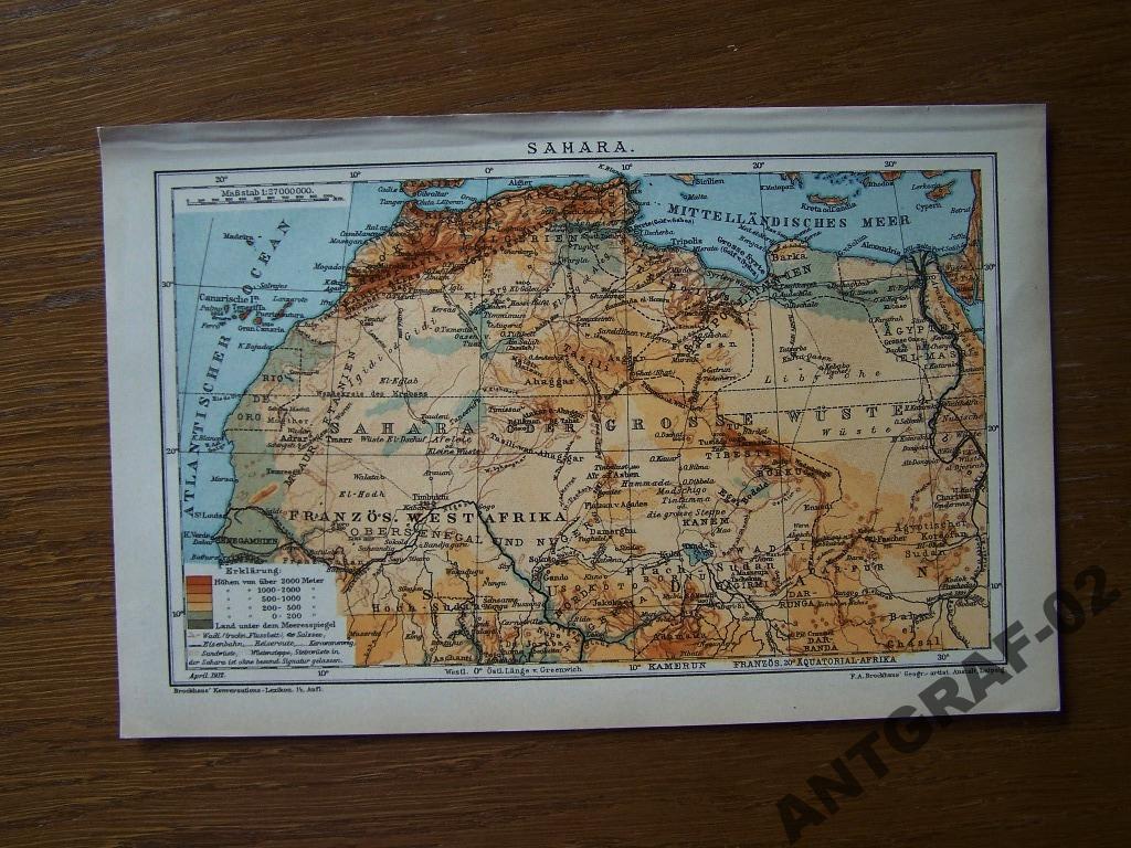 SAHARA AFRYKA stara mapa 1912 r.